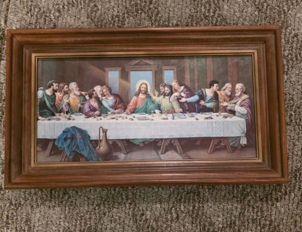 Vintage Last Supper Art Print Dicksons Wood Framed Jesus 12 Apostles Religious
